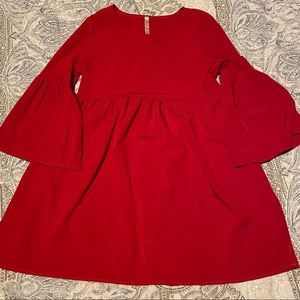 Red Baby Doll Bell Sleeve Mini Dress